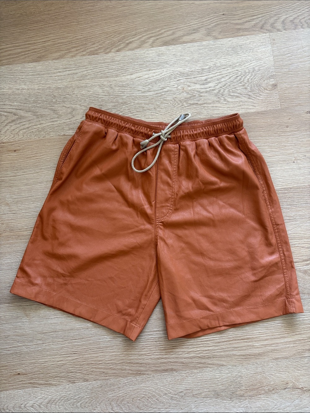 Nanushka Tan Vegan Leather Elastic-Waist Shorts